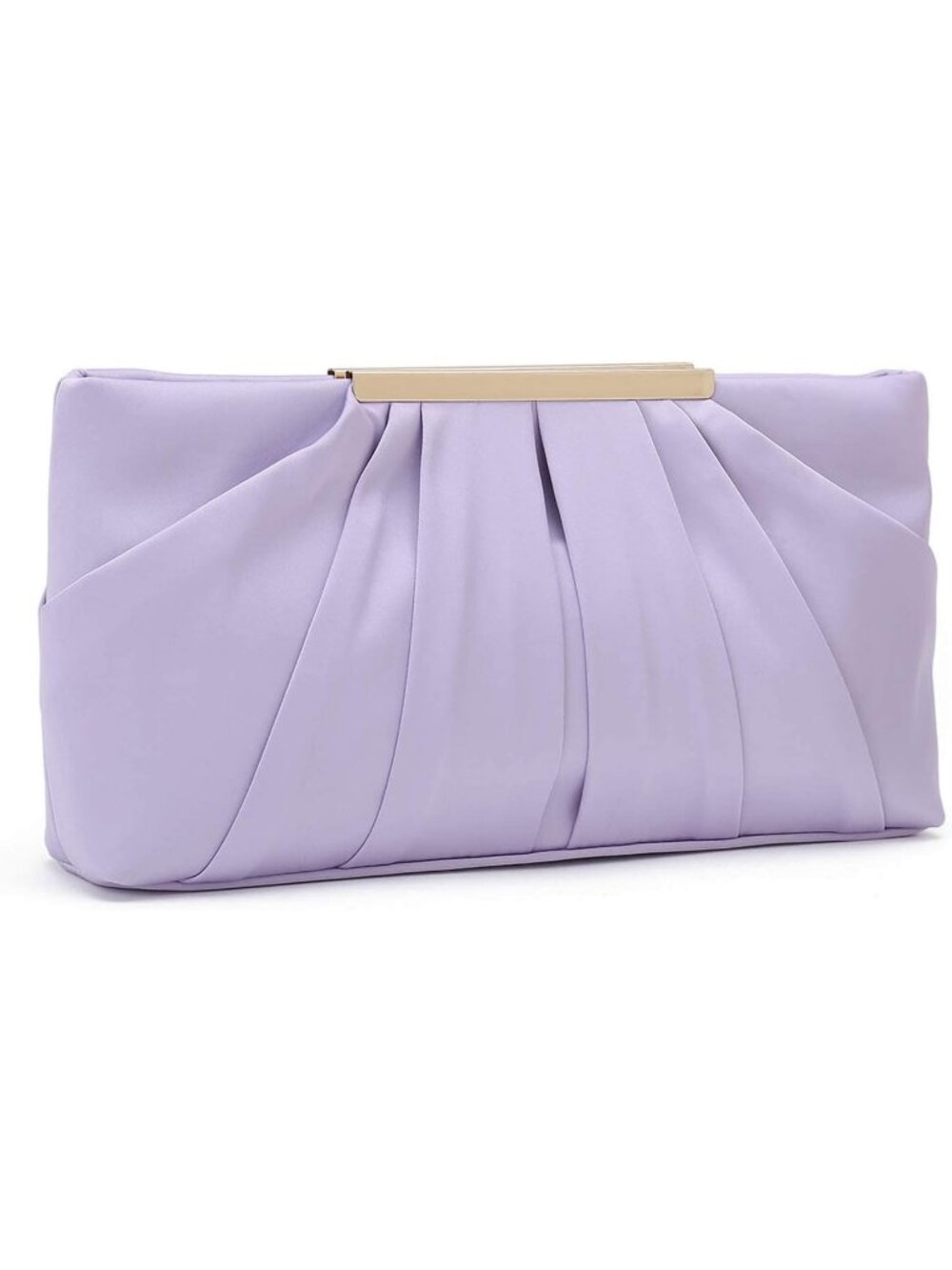Women's Lavender Pleated Satin Clutch Elegant Formal Party Handbag Evening Bag